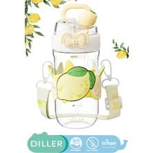 Diller 580ML Yeni Meyveler Serisi Meyve Süslü ve Boyun Askılı Pipetli/pipetsiz Kullanım Sızdırmaz Tritan Gövdeli Çocuk Su Matarası Suluğu Bpa Yok Koku Yok.