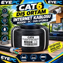 Eyepc 50 Metre Siyah Internetkablosu Cat 6 Kalın Kablo Dış Ortam Uygun