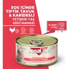 Bonacibo Tiftiklenmiş Tavuk ve Karidesli Kedi Yaş Maması  70 G x 12 Adet