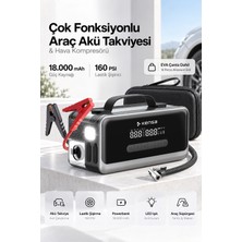 Kensa Araç Süpürgeli Akü Takviyeli Hava Kompresörü Şarjlı Powerbankli Dijital Göstergeli Araç Lastik Şişirmeli