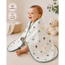Miniworld Yeşil Kaplumbağa Desenli Pamuklu Çift Kat Yumuşak Kumaş Günlük Kullanıma Uygun Empirme Unisex Yenidoğan Bebek Battaniyesi 0-1 Yaş