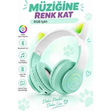 vooka Bluetooth Kulaklık Kedi Kulaklı Bluetooth 5.0 Kulak Üstü Kablosuz Kulaklık Rgb Işıklı Mikrofonlu Tf Kart Destekli