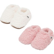 Ella Bonna Teddy Bebek Ev Patiği, Kaydırmaz Taban,kreş Ayakkabısı Patiği 2'li Ekonomik Paket (Pudra-Beyaz)