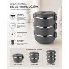 3 Katlı Sızdırmaz Yemek Termosu Modern Sefer Tası Özel Seri Füme