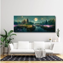Panaromik Kanvas Tablo Dolunay ve Işıltılı Orman Manzarası, 120 x 60