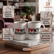 Print Copy Center Sevgiliye Hediye Ikili Çift Kupası Seti - I Love My Boyfriend & Girlfriend Çift Taraflı Baskılı Kupa Bardak (2'li Takım)