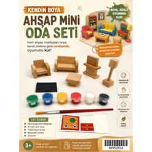 Eymen Hobi Tasarım Eymen Hobi Kendin Boya Ahşap Mini Oda Seti – 6 Renk Boya, Fırça ve Sticker Dahil