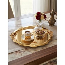 1 Adet Gold Yuvarlak Dalgalı Model Kulplu Servis Tepsisi 25 cm