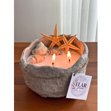 Elar Home Elar Handmade El Yapımı Dekoratif Papier-Mâché Kase – Okyanus Kokulu Toz Mum & Doğal Deniz Kabuğu
