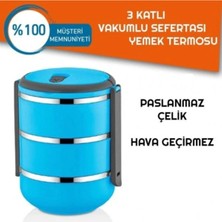 Sefer Tası Yemek Termosu Saklama Kabı 3 Lü Mavi