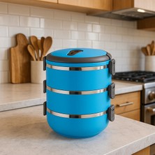 3 Katlı Sızdırmaz Yemek Termosu Sefer Tası 1,8 Litre Mavi