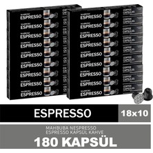 Mahbuba 180'li 18x Espresso Kapsül %100 Arabica Kahve (Nespresso Uyumlu Alüminyum)