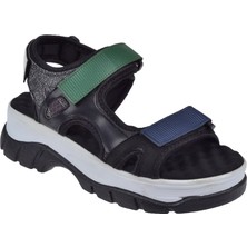 Sms Cırtlı Comfort Kadın Sandalet SMS-4740 Siyah Yeşil