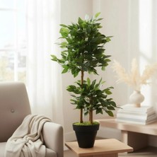 Erhan Flowers Yapay Çiçek Siyah Saksıda Benjamin Salon Balkon Ev Ağacı Yeşil Bitkisi Bambu 3 Gövdeli Dolgun 105 cm