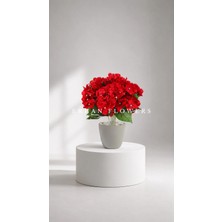 Erhan Flowers Beyaz Plastik Vazoda Yapay Ortanca Aranjmanı - 45 cm Kırmızı Ortanca
