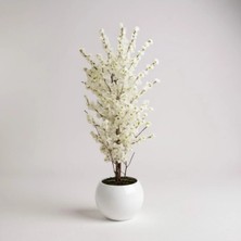 Erhan Flowers Yapay Beyaz Bahar Dalı Yapay Ağaç Beyaz Küre Saksı 180 cm