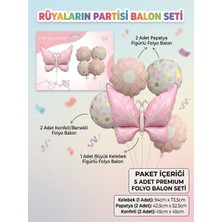 Partyora 5'li Kelebek ve Papatya Temalı Folyo Balon Seti - Doğum Günü ve Parti Süsleme Seti