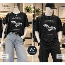 Belirtilmemiş Unisex Oversize Grafik Baskılı Siyah Tişört