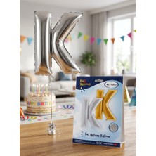 He2 Balloons Gümüş K Harfi Folyo Balon (102 cm / 40") - Helyum & Hava Uyumlu