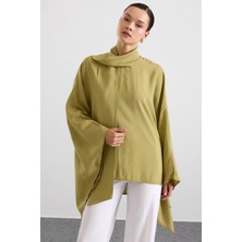 Olcay Kuşak Detaylı Asimetrik Panço Bluz Açık Yeşil 9834