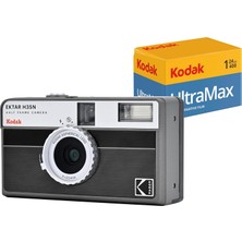 Ektar H35N 35MM Filmli Analog Fotoğraf Makinesi- Çizgili Siyah+Ultramax 24 Poz Film