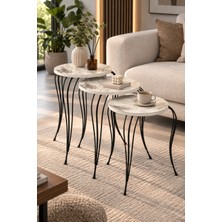 Sulorahome Lükens Metal Ayaklı Mermer Desenli 3'lü Zigon Sehpa Takımı Beyaz