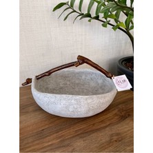 Elar Home El Yapımı Papier Mâché Servis Kasesi – Gri Beyaz, Ahşap Kulplu, Boho Dekor