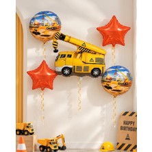 Partyora Sarı Vinç Temalı Inşaat Balon Seti (5 Parça Folyo Balon)