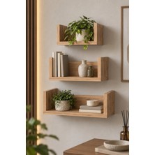 Sulorahome Ceviz Desenli U Tipi Duvar Rafı 43 cm