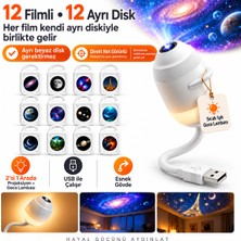 Ayers Premium 12 Film 12 Diskli 2’si 1 Arada USB Galaksi Projeksiyon Projektör ve Sıcak Işık Gece Lambası, Direkt Net Görüntü, USB Girişli Esnek Gövdeli Yıldız Projektörü, Paris Eyfel Kulesi ve Uzay Temalı