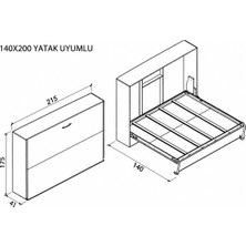 Dizaynaks Katlanır Duvar Yatak Mekanizması 140X200 Yatay Açılır Mekanizma Takım