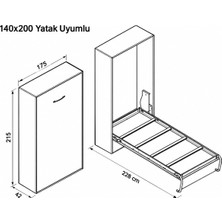 Dizaynaks Katlanır Duvar Yatak Mekanizması 140X200 Dikey Açılır Mekanizma Takım