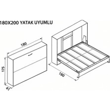 Dizaynaks Katlanır Duvar Yatak Mekanizması 180X200 Yatay Açılır Mekanizma Takım