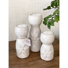Elar Home El Yapımı Papier Mâché Mumluk Seti – 3’lü Beyaz & Bej Boho Dekor