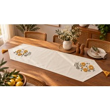 Fuens Punch Işlemeli Çiçek Desenli Keten Dekoratif Vintage Bohem 140X35 Runner Masa Süsü Örtüsü R001