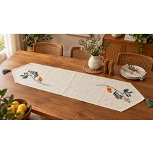 Fuens Punch Işlemeli Çiçek Desenli Keten Dekoratif Vintage Bohem 140X35 Runner Masa Süsü Örtüsü R002