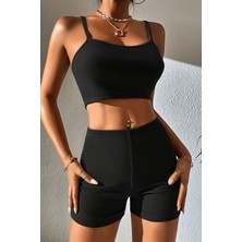 Sofya Passion Kadın Fitilli Ince Askılı Crop Top ve Yüksek Bel Şort Takımı