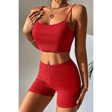 Sofya Passion Kadın Fitilli Ince Askılı Crop Top ve Yüksek Bel Şort Takımı