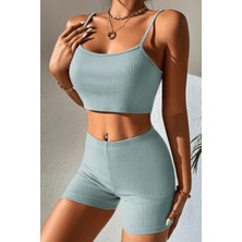 Sofya Passion Kadın Fitilli Ince Askılı Crop Top ve Yüksek Bel Şort Takımı
