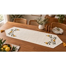 Fuens Punch Işlemeli Çiçek Desenli Keten Dekoratif Vintage Bohem 140X35 Runner Masa Süsü Örtüsü R004