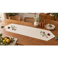 Fuens Punch Işlemeli Çiçek Desenli Keten Dekoratif Vintage Bohem 140X35 Runner Masa Süsü Örtüsü R007