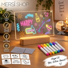 Mersi Shop LED Yazı Panosu Işıklı Akrilik Not Tahtası 7 Renk Kalemli Dekoratif Masa Lambası