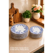 Pinkev Butterfly 6 Kişilik 12 Parça Seramik Pasta ve Servis Tabağı Seti