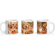 PayBuy Seramik Kupa Golden Retriever Baskılı 300 ml Sonbahar Temalı Hediyelik Kahve Çay Kupası Özel Tasarım