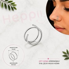 Heppii 316L Cerrahi Çelik Çift Hızma Görünümlü 8 mm Çelik Halka Burun Piercing Halka Hızma