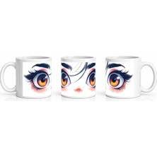 PayBuy Seramik Kupa Anime Gözlü Yüz Baskılı 300 ml Hediyelik Kahve Çay Kupası Özel Tasarım Kahve Kupası