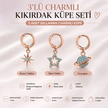 Heppii 3'lü Rose Gold Charmlı Kıkırdak Küpe Seti Kuzey Yıldızı Mavi Yıldız Gezegen Helix