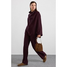 Olcay Degaje Yaka Oversize Pantolon Bluz Ikili Takım Mürdüm 9483-TK