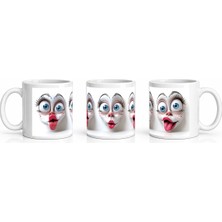 PayBuy Seramik Kupa Dil Çıkaran Yüzler Temalı Baskılı 300 ml Hediyelik Kahve Çay Kupası Özel Tasarım