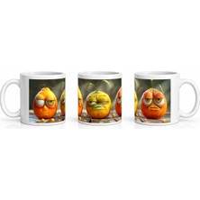 PayBuy Seramik Kupa Mutsuz Narenciye Karakterleri Baskılı 300 ml Hediyelik Kahve Çay Kupası Özel Tasarım